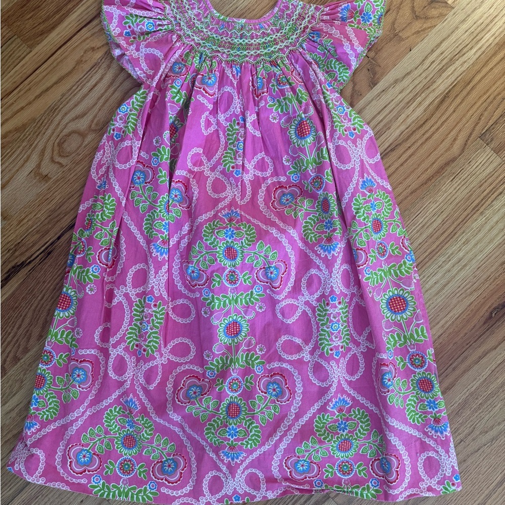 Pink Floral Smocked Dress